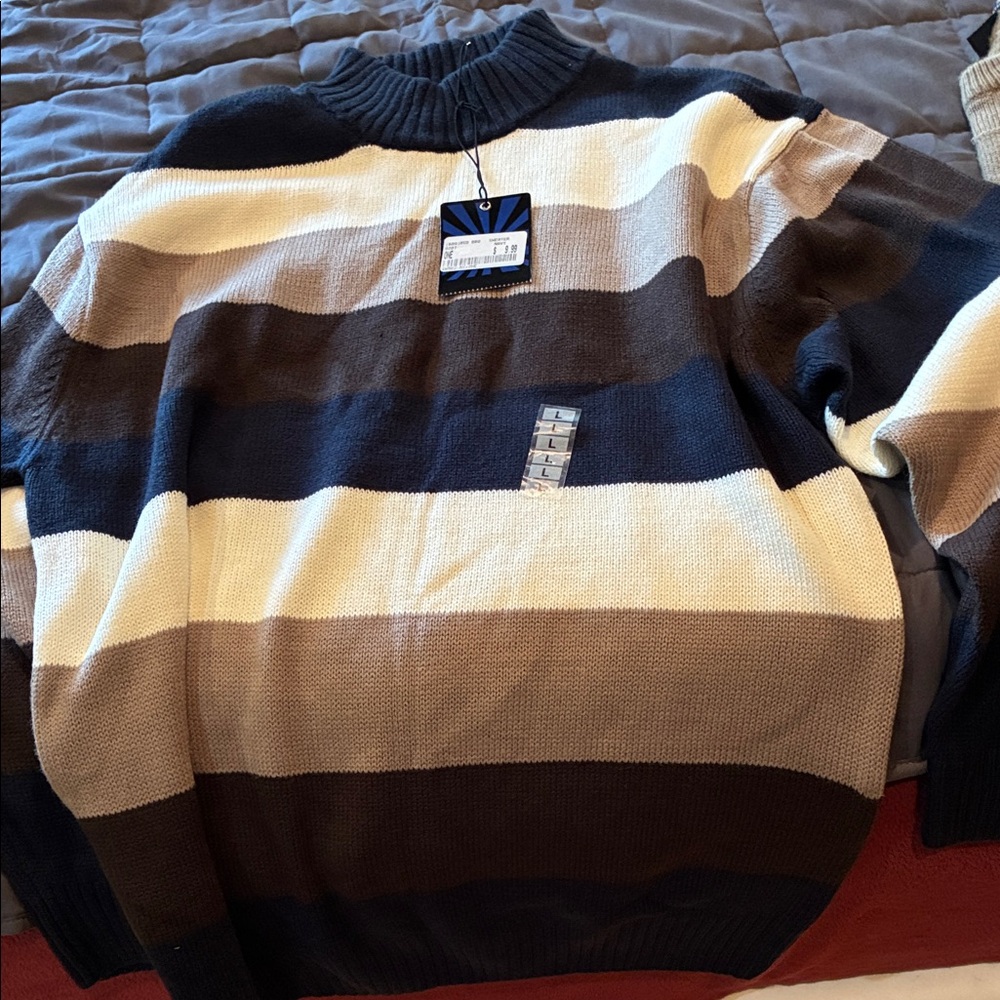 Men's Striped Crewneck Sweater - Black, Brown, Cream